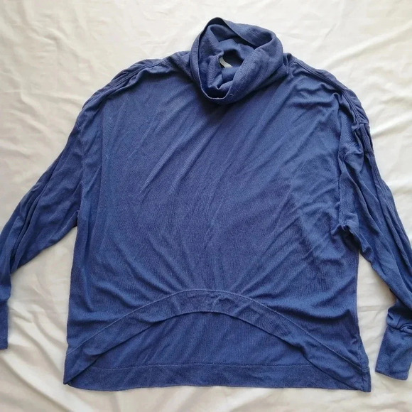 FP Free People Movement Ribbed Cowl Neck Long Sleeve Ruched Arm Periwinkle XS - Picture 13 of 16